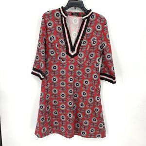 Eshakti Fit Flare Dress Red Floral V Neck Embroidered Trim Womens M 10